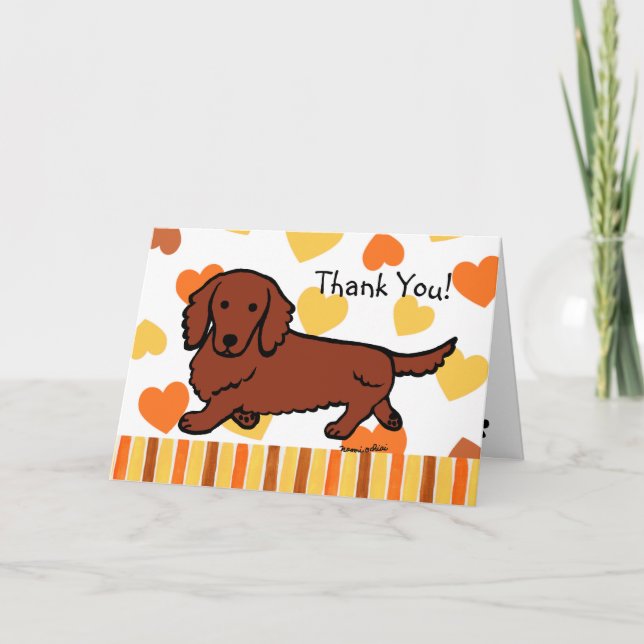 Tarjeta De Agradecimiento Dachshund, Red Long Haired (Anverso)