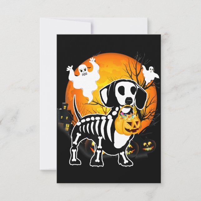 Tarjeta De Agradecimiento Dachshund Skeleton Halloween Feliz regalo de calab (Anverso)