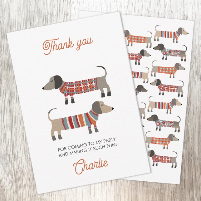 Tarjeta De Agradecimiento Dachshund Wiener Sausage Perro Fiesta personalizad (Fun Dachshund Wiener Sausage Dog personalized custom text party thank you card)