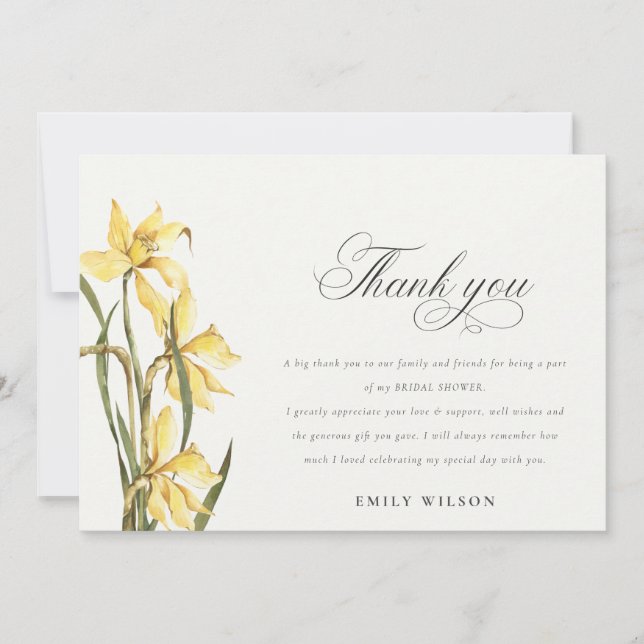 Tarjeta De Agradecimiento Daffodil amarillo acuarela floral ducha de novia (Anverso)