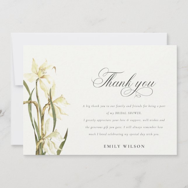 Tarjeta De Agradecimiento Daffodil blanco acuarela floral ducha de novia (Anverso)