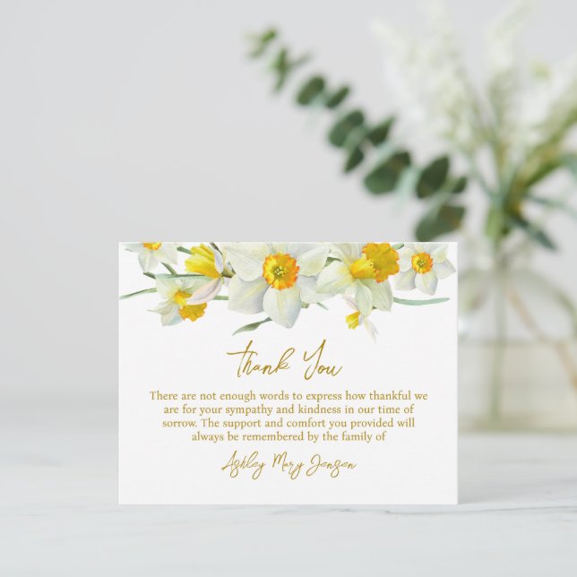 Tarjeta De Agradecimiento Daffodil Funeral Thank You Card Bereavement (Anverso de pie)
