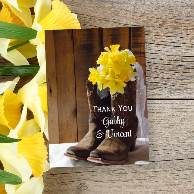 Tarjeta De Agradecimiento Daffodils Cowboy Boots Boda Occidental Gracias (Subido por el creador)