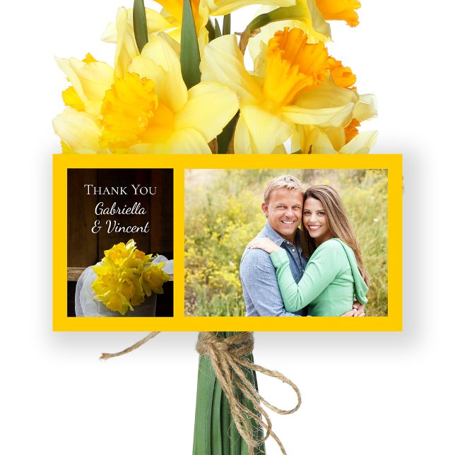 Tarjeta De Agradecimiento Daffodils rústicos y Boda de la madera de pino gra (Subido por el creador)