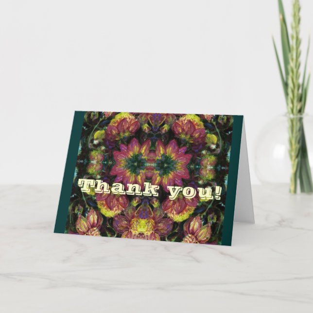 Tarjeta De Agradecimiento Dahlias amarillas y rosas (Anverso)