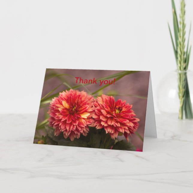 Tarjeta De Agradecimiento Dahlias rojas (Anverso)