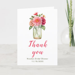 Tarjeta De Agradecimiento Dahlias rosadas Mason Jar Bridal Shower