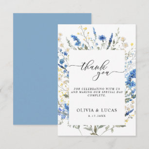Tarjeta De Agradecimiento Dainty Dusty Blue Wild Floral Navy Rustic Boda
