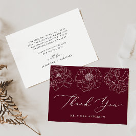 Tarjeta De Agradecimiento Dainty Floral Burgundy Boda
