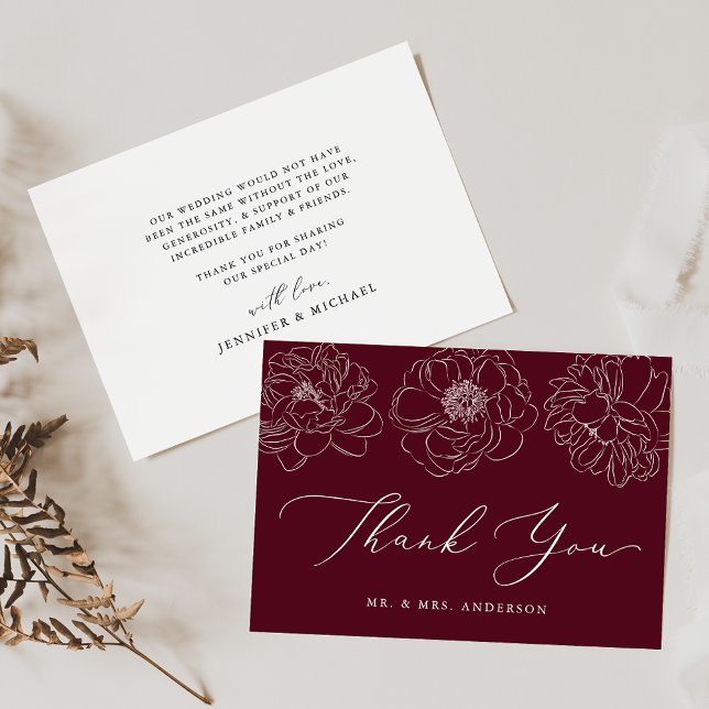 Tarjeta De Agradecimiento Dainty Floral Burgundy Boda (Subido por el creador)