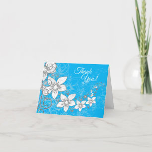 Tarjeta De Agradecimiento Dainty Floral Scroll on Blue