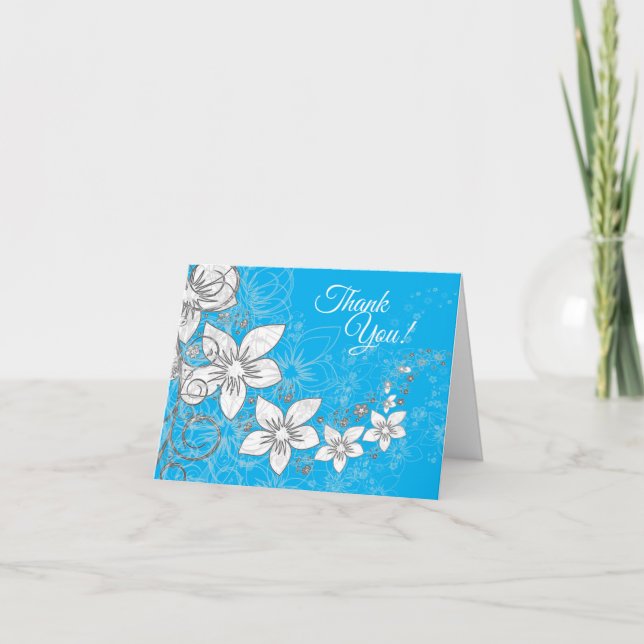 Tarjeta De Agradecimiento Dainty Floral Scroll on Blue (Anverso)