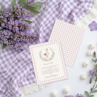 Tarjeta De Agradecimiento Dainty Lavender Gingham Goose Baby Shower LPM26
