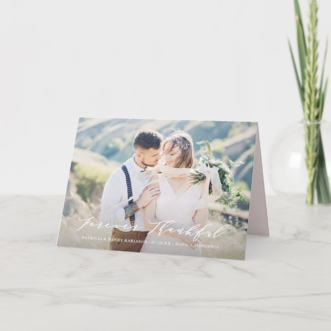 Tarjeta De Agradecimiento Dainty Script Por Siempre Agradecido Gracias Bodas (Anverso)