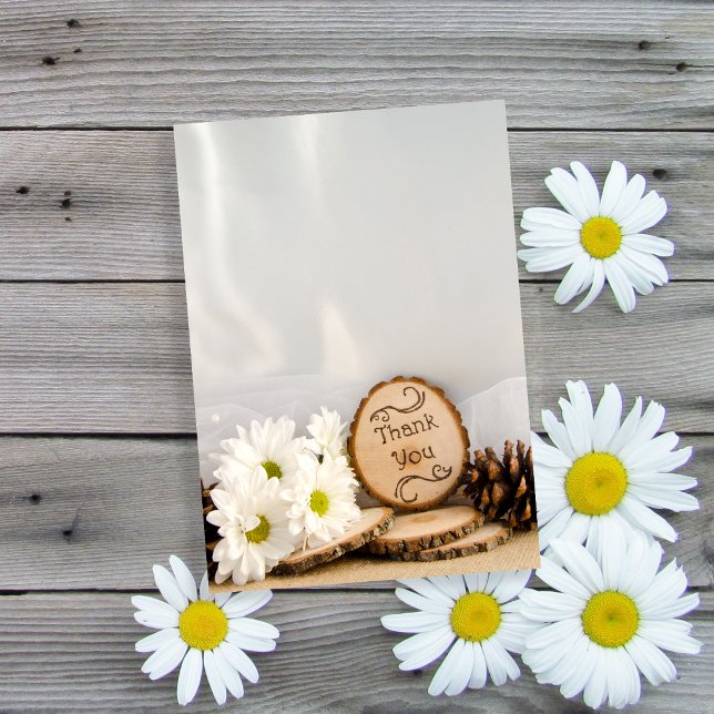 Tarjeta De Agradecimiento Daisies Blancos Rústicos Boda Woodland Gracias (Subido por el creador)