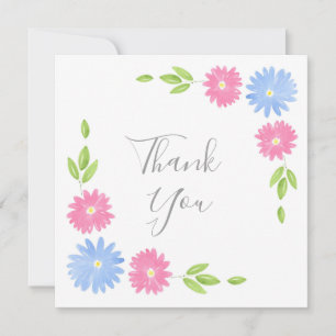 Tarjeta De Agradecimiento Daisies de color azul y rosa