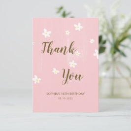 Tarjeta De Agradecimiento Daisies Girly Pink Cute Calligraphy Spring Floral