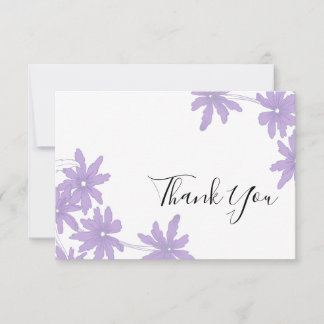 Tarjeta De Agradecimiento Daisies morados en Boda blanco gracias