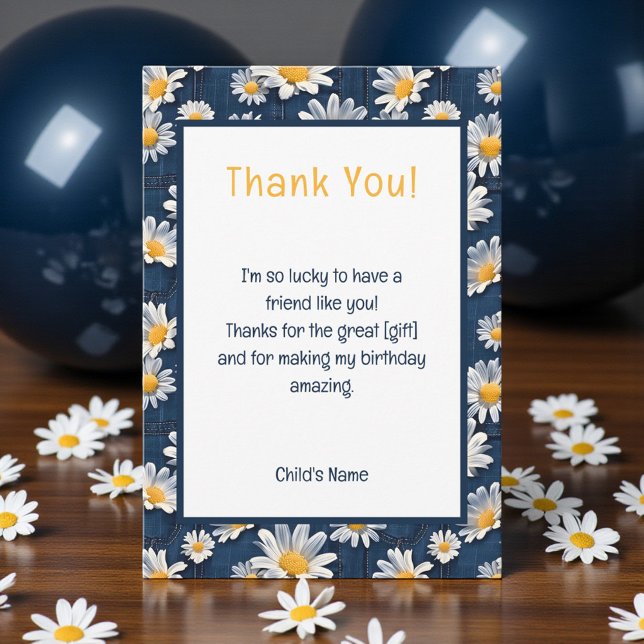 Tarjeta De Agradecimiento Daisies on Blue Denim Birthday Thank You Card (Subido por el creador)