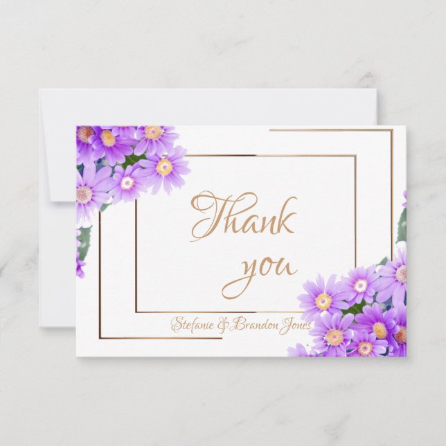 Tarjeta De Agradecimiento Daisies púrpura/Trim de oro (Anverso)