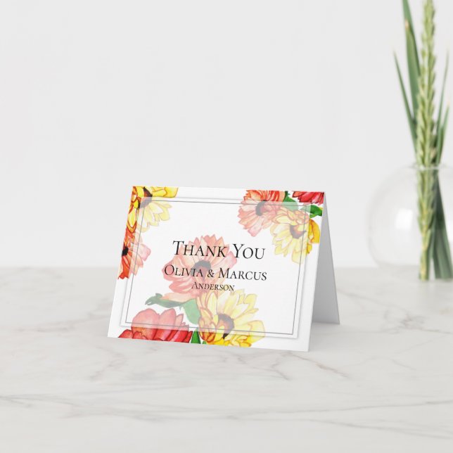 Tarjeta De Agradecimiento Daisies rojos y amarillos audaces (Anverso)