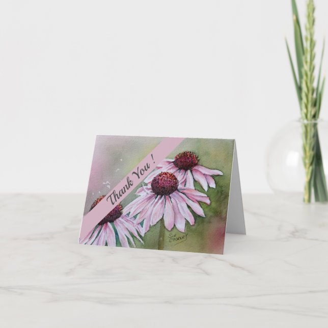 Tarjeta De Agradecimiento Daisies rosa y morado acuarela floral (Anverso)