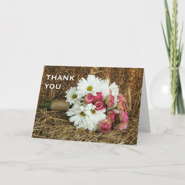 Tarjeta De Agradecimiento Daisies & Strawflowers Bouquet (Anverso)
