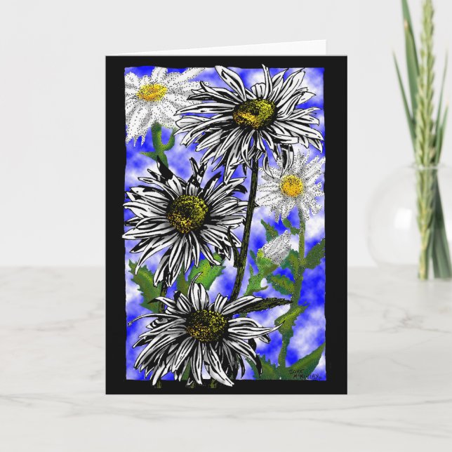 Tarjeta De Agradecimiento Daisies y cielo azul (Anverso)