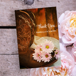 Tarjeta De Agradecimiento Daisies y Cowboy botan Boda occidental gracias