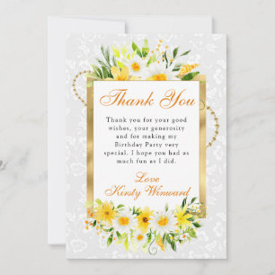 Tarjeta De Agradecimiento Daisies y flores de verano amarillas cumpleaños de