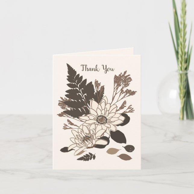 Tarjeta De Agradecimiento Daisies y hojas - transparentes en crema. (Anverso)