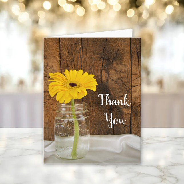 Tarjeta De Agradecimiento Daisy amarillo en el país de Mason Jar gracias (Subido por el creador)