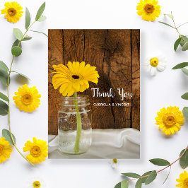 Tarjeta De Agradecimiento Daisy amarillo en Mason Jar Barn Boda Gracias