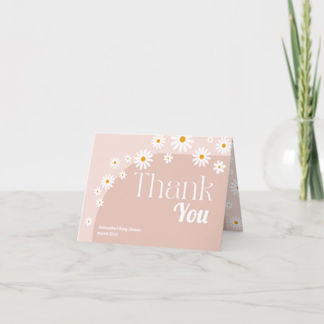 Tarjeta De Agradecimiento Daisy Bebé en flor Boho Chica Baby Shower (Anverso)