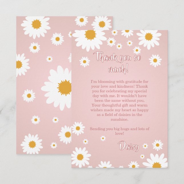 Tarjeta De Agradecimiento Daisy Birthday Thank You Card (Anverso / Reverso)
