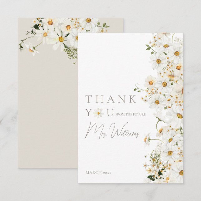 Tarjeta De Agradecimiento Daisy Boho Flores Silvestres Moderno Bridal Shower (Anverso / Reverso)