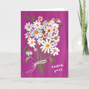 Tarjeta De Agradecimiento Daisy Bouquet Gouache Pintado A Mano Fuchsia Rosa