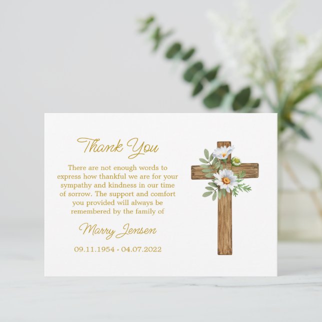 Tarjeta De Agradecimiento Daisy Cross Sympathy Thank You Card (Anverso de pie)