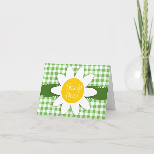 Tarjeta De Agradecimiento Daisy de primavera; Green Checkered; Gingham (Anverso)