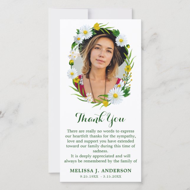 Tarjeta De Agradecimiento Daisy Floral Memorial Foto Simpatía Funeral (Anverso)
