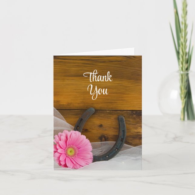 Tarjeta De Agradecimiento Daisy Pink Horseshoe Western Bridesmaid Gracias (Anverso)