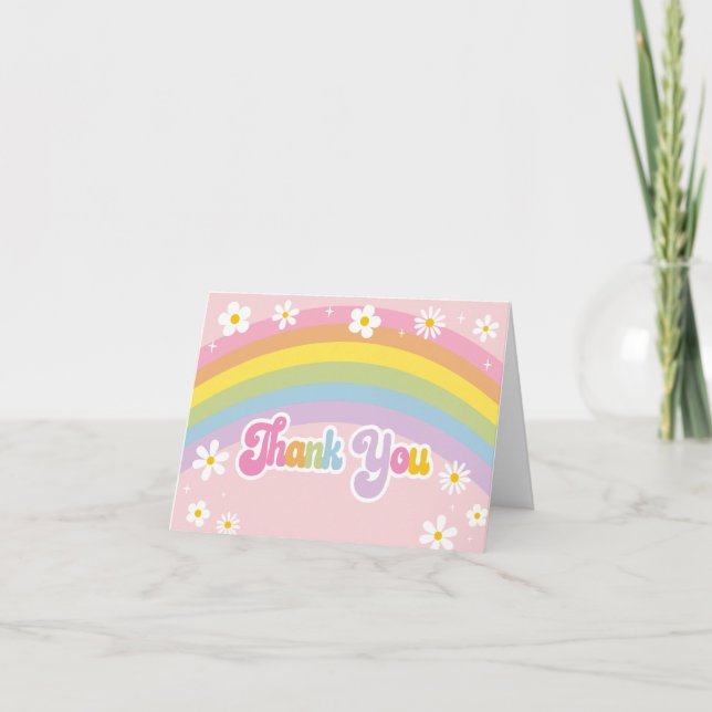 Tarjeta De Agradecimiento Daisy Rainbow Retro Birday (Anverso)
