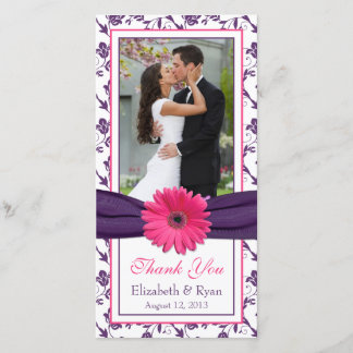 Tarjeta De Agradecimiento Daisy Rosa Boda De Cinta Floral Púrpura Gracias
