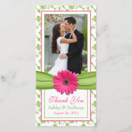 Tarjeta De Agradecimiento Daisy Rosa Green Floral Ribbon Boda Gracias