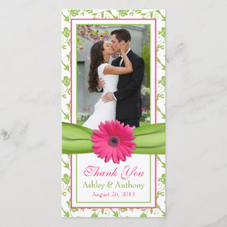 Tarjeta De Agradecimiento Daisy Rosa Green Floral Ribbon Boda Gracias