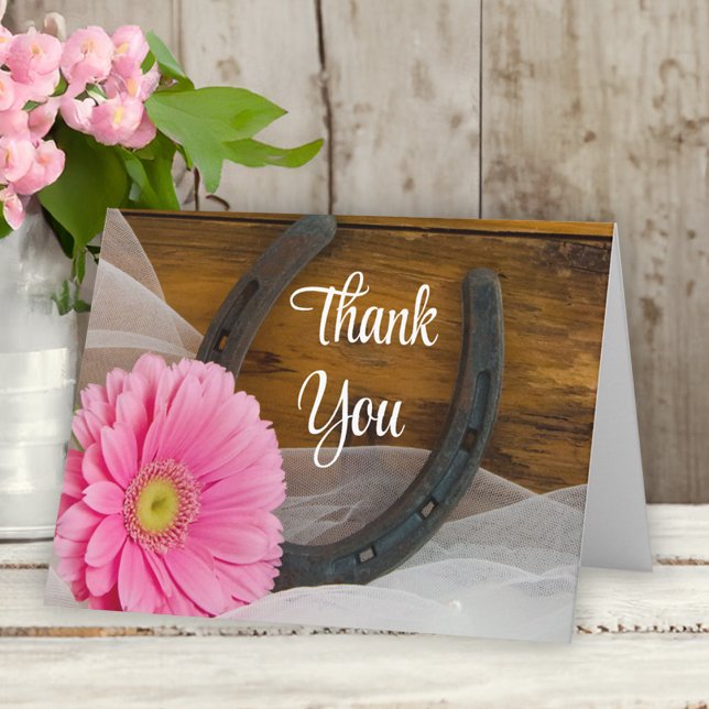 Tarjeta De Agradecimiento Daisy rosa y Boda occidental herradura gracias (Subido por el creador)