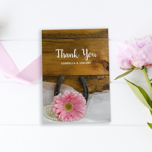 Tarjeta De Agradecimiento Daisy rosa y Boda occidental herradura gracias (Subido por el creador)