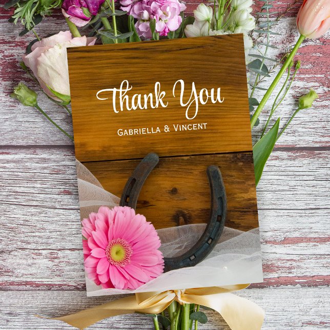 Tarjeta De Agradecimiento Daisy rosa y Boda occidental herradura gracias (Subido por el creador)