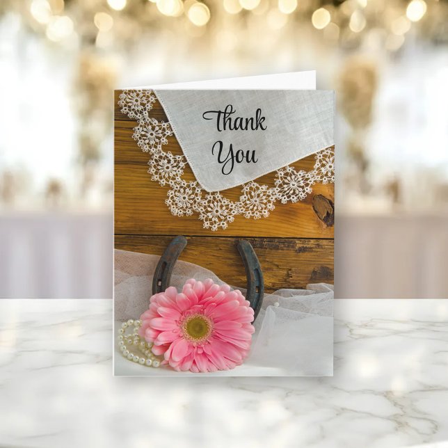 Tarjeta De Agradecimiento Daisy rosa y el país de encaje occidental gracias (Subido por el creador)
