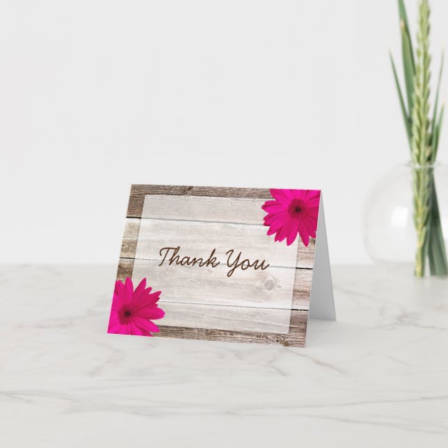 Tarjeta De Agradecimiento Daisy Rosado Rustic Barn Wood Gracias (Anverso)